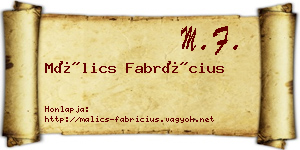 Málics Fabrícius névjegykártya